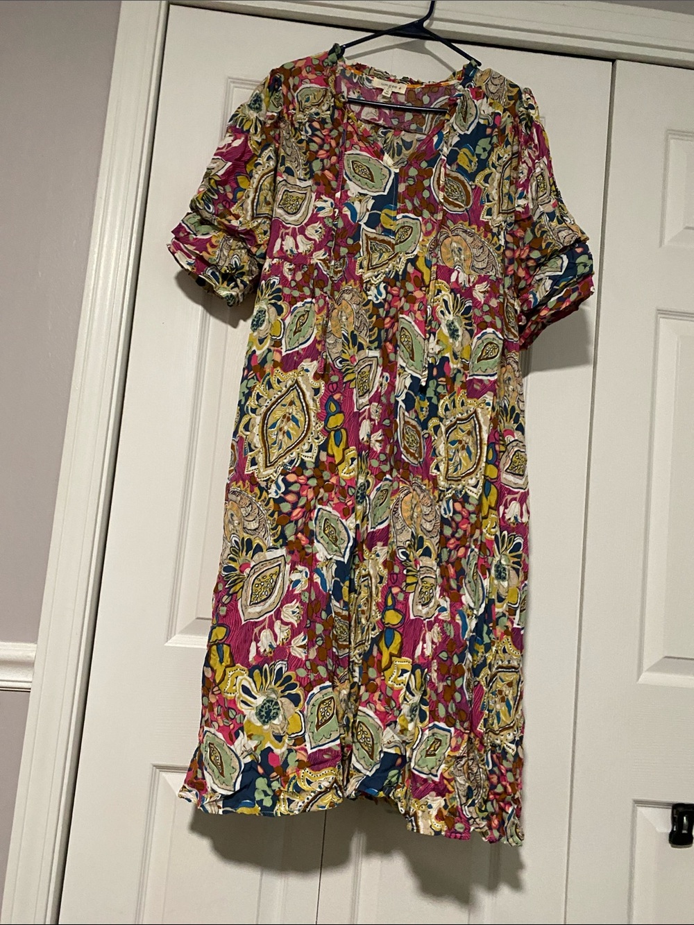 Umgee Pink Floral Paisley Midi Dress with Multicolor Print